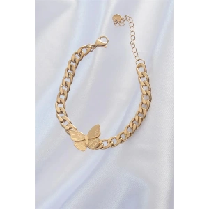 316L Çelik Gold Renk Kelebek Figür İşleme Detay Zincir Model Kadın Bileklik