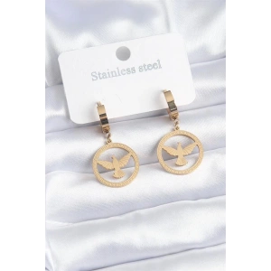 316L Çelik Gold Renk Kuş Model İşleme Detay Kadın Küpe