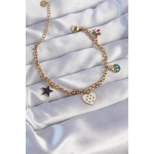 316L Çelik Gold Renk Mineli Çoklu Aksesuar Tasarımlı Zincir Bileklik