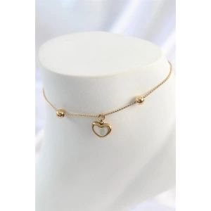 316L Çelik Gold Renk Sallantı Mineli Kalp Figür Topçuk Detay Kadın Halhal