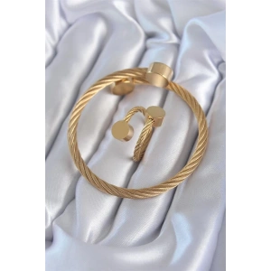 316L Çelik Gold Renk Sarmal Model Erkek Bileklik Yüzük Kombini