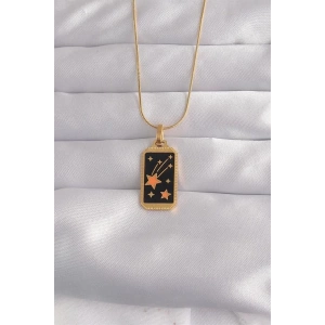 316L Çelik Gold Renk Siyah Mineli Yıldız Figür Tarot Kolye