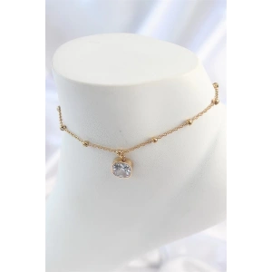 316L Çelik Gold Renk Topçuk Zincir Model Sallantı Kare Zirkon Taş Model Kadın Halhal