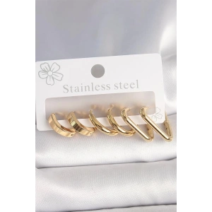316L Çelik Gold Renk Üçgen Halka Model Kadın Küpe Seti