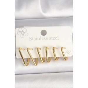 316L Çelik Gold Renk Üçgen Model Kadın Küpe Seti