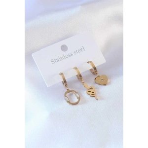 316L Çelik Gold Renk Yılan Model Kalp Detay Zirkon Taşlı Kadın Küpe