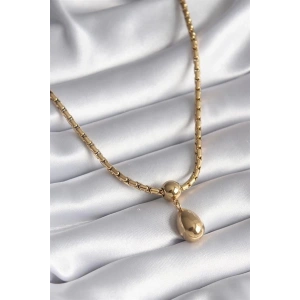 316L Çelik Gold Renk Yılan Sırtı Zincir Model Damla Sallantı Kadın Kolye