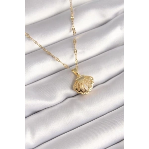 316L Çelik Gold Renk Zincir Açılır İstiridye Model İnci Zirkon Taş Detay Kadın Kolye