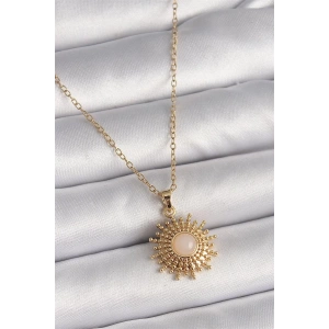 316L Çelik Gold Renk Zincir Beyaz Mineli Güneş Model Kadın Kolye