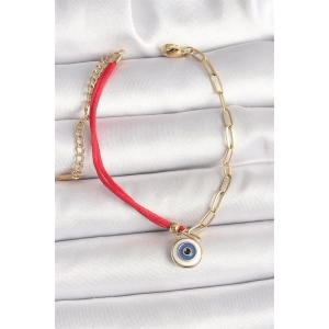 316L Çelik Gold Renk Zincir Kırmızı İp Model Sallantı Nazar Boncuk Figür Kadın Bileklik