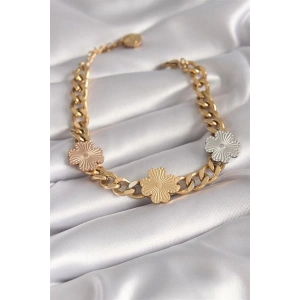 316L Çelik Gold Renk Zincir Model 3lü Renkli Çiçek Figür Kadın Bileklik