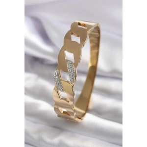 316L Çelik Gold Renk Zincir Model Zirkon Taş Detay Kadın Kelepçe