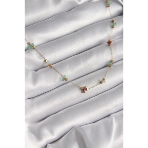 316L Çelik Gold Renk Zincir Renkli Doğaltaş Model Kadın Kolye