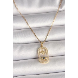 316L Çelik Gold Renk Zincir Zirkon Taşlı Göz Yıldız Model Kadın Kolye