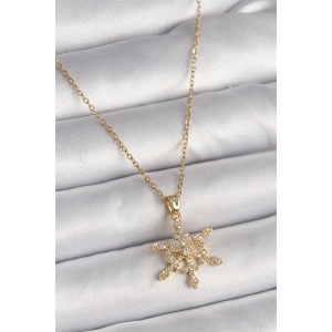 316L Çelik Gold Renk Zincir Zirkon Taşlı Kar Tanesi Model Kadın Kolye