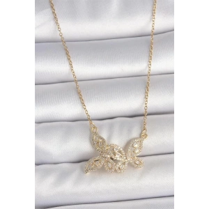 316L Çelik Gold Renk Zincir Zirkon Taşlı Kelebek Model Kadın Kolye