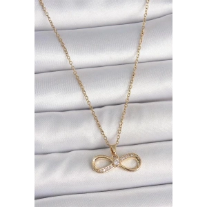 316L Çelik Gold Renk Zincir Zirkon Taşlı Sonsuzluk Model Kadın Kolye