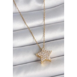 316L Çelik Gold Renk Zincir Zirkon Taşlı Yıldız Model Kadın Kolye