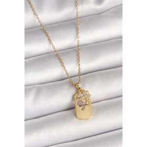 316L Çelik Gold Renk Zincir Zirkon Taşlı Yonca Model Kadın Kolye