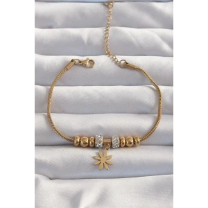 316L Çelik Gold Renk Zirkon Taş Aksesuarlı Çiçek Bileklik