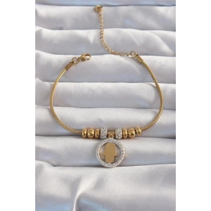 316L Çelik Gold Renk Zirkon Taş Aksesuarlı Fatma Ana Eli Bileklik