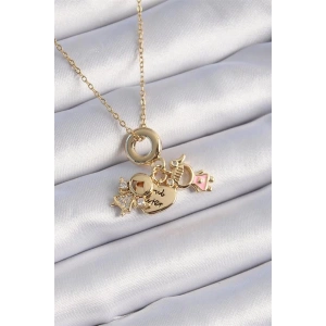 316L Çelik Gold Renk Zirkon Taş Detay Çocuk Figür Charm Model Kadın Kolye