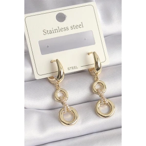 316L Çelik Gold Renk Zirkon Taş Detaylı Sallantı Model Kadın Küpe