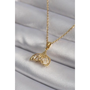 316L Çelik Gold Renk Zirkon Taşlı Balık Kuyruğu Model Kadın Kolye