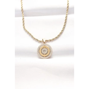 316L Çelik Gold Renk Zirkon Taşlı Burgu Zincirli Kolye