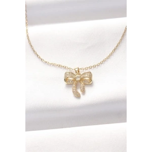 316L Çelik Gold Renk Zirkon Taşlı Fiyonk Kolye