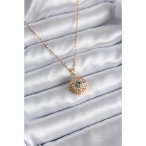 316L Çelik Gold Renk Zirkon Taşlı Göz Model Kadın Kolye