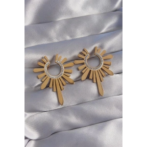 316L Çelik Gold Renk Zirkon Taşlı Güneş Figürlü Küpe