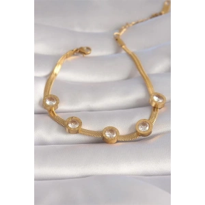 316L Çelik Gold Renk Zirkon Taşlı İtalyan Zincir Model Kadın Bileklik