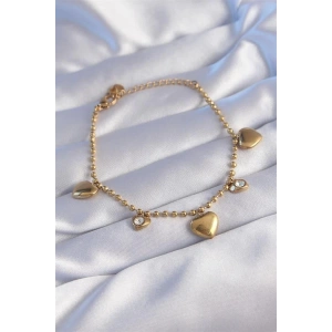 316L Çelik Gold Renk Zirkon Taşlı Kalp Model Bileklik