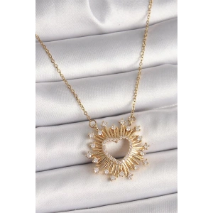 316L Çelik Gold Renk Zirkon Taşlı Kalp Model Kadın Kolye