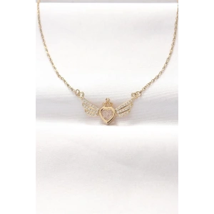 316L Çelik Gold Renk Zirkon Taşlı Kalpli Kanat Kolye