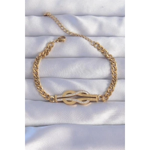 316L Çelik Gold Renk Zirkon Taşlı Kemer Tokası Model Zincir Bileklik