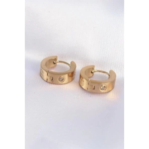 316L Çelik Gold Renk Zirkon Taşlı Minimal Model Halka Küpe