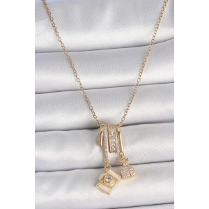 316L Çelik Gold Renk Zirkon Taşlı Sallantı Fotoğraf Makinası Figür Charm Kadın Kolye