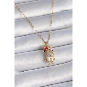 316L Çelik Gold Renk Zirkon Taşlı Yılbaşı Temalı Ren Geyiği Figür Kadın Kolye