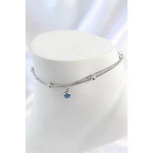 316L Çelik Gümüş Renk 2Li Zincir Model Nazar Boncuk Figür Kadın Halhal