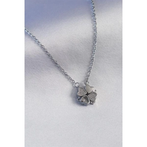 316L Çelik Gümüş Renk Açılır Zirkon Taşlı Yonca Model Kadın Kolye