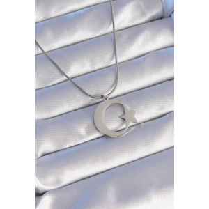 316L Çelik Gümüş Renk Ay Yıldız Model Unisex Kolye