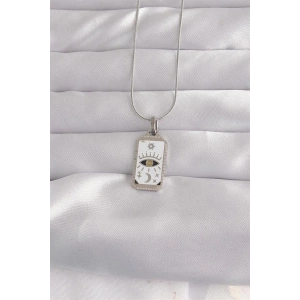 316L Çelik Gümüş Renk Beyaz Mineli Göz Figür Tarot Kolye