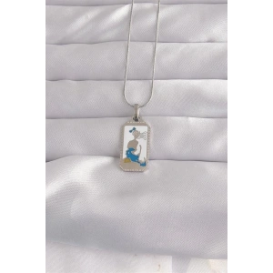 316L Çelik Gümüş Renk Beyaz Mineli Kız Figür Tarot Kolye