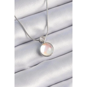 316L Çelik Gümüş Renk Beyaz Sedefli Vintage Model Kadın Kolye