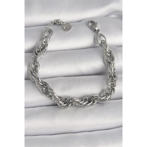 316L Çelik Gümüş Renk Burgu Zincir Model Kadın Bileklik