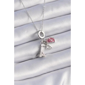 316L Çelik Gümüş Renk Eyfel Kule Fotoğraf Makinesi Model Charm Kadın Kolye