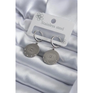 316L Çelik Gümüş Renk Göz İşleme Zirkon Taş Detay Kadın Küpe