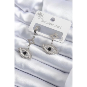 316L Çelik Gümüş Renk Göz Model Zirkon Taşlı Kadın Küpe